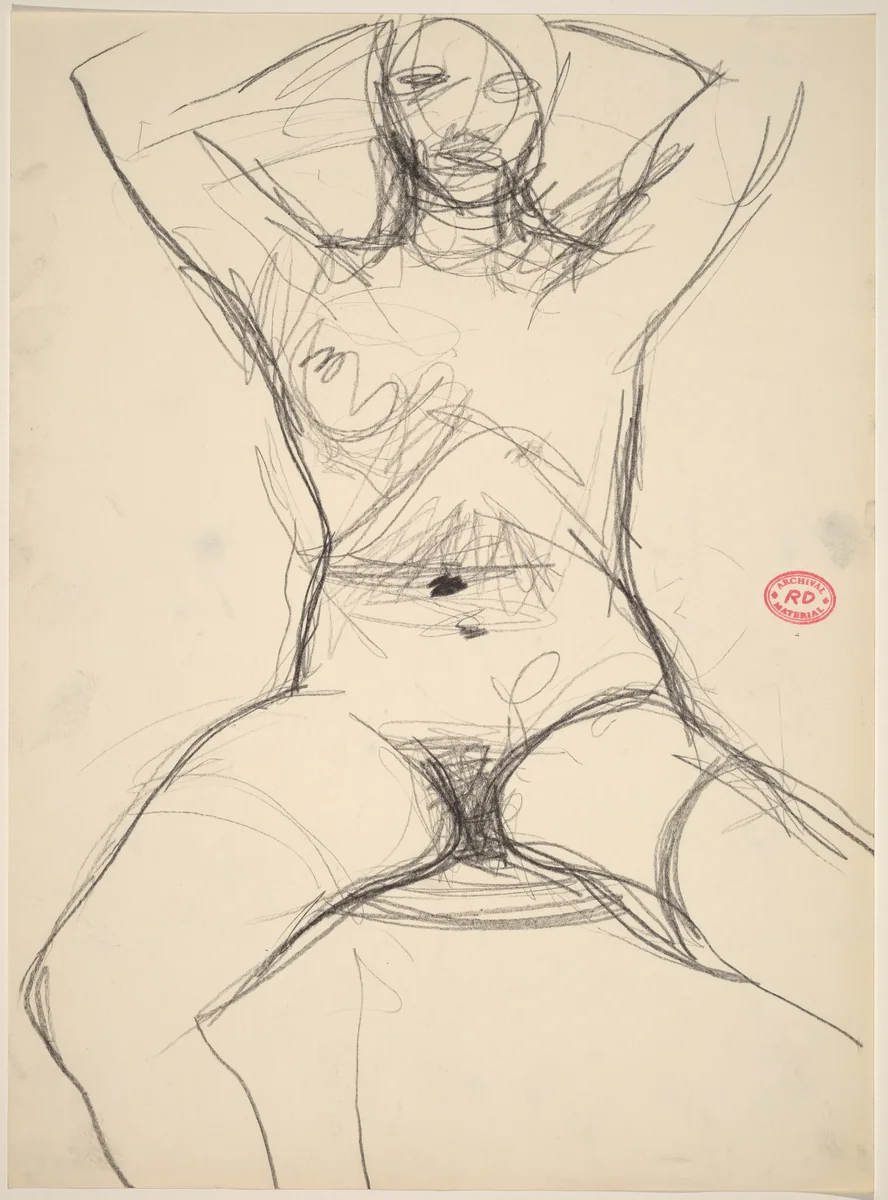 Untitled [seated female nude with arms raised] by Richard Diebenkorn, drawing, 1955-1967