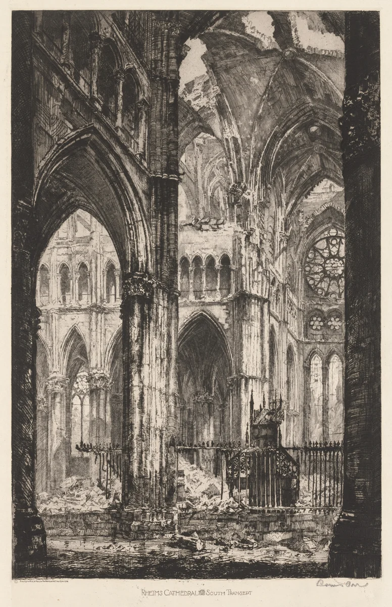 Rheims Cathedral, South Transept by Louis Orr, print, 1900-1920
