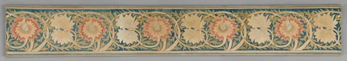 Five pink flowers with foliated tendrils by Morris & Company, textile, 1875-1899