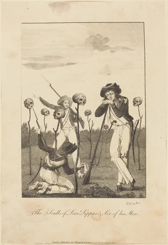 The Sculls of Lieut Leppar, & Six of his Men by William Blake; John Gabriel Stedman, print, 1793