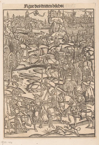 Veldslag van Julius Caesar in de omgeving van Venetië by anonymous, print, 1508