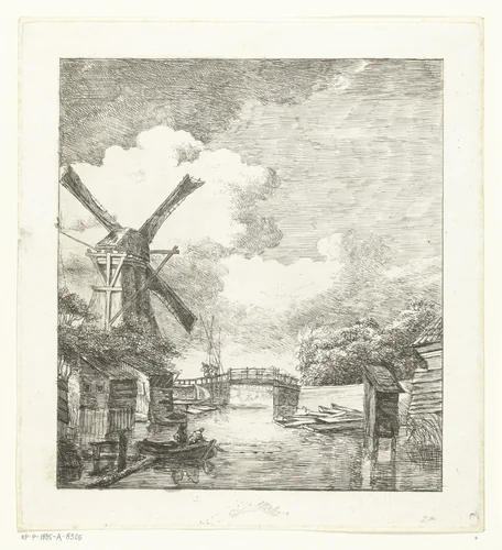 Landschap met molen aan water by Albertus Brondgeest, print, 1796-1849
