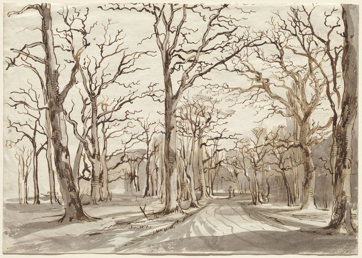 A Woodland Path in Rosenthal in Winter by Johann Christian Reinhart, drawing, 1785