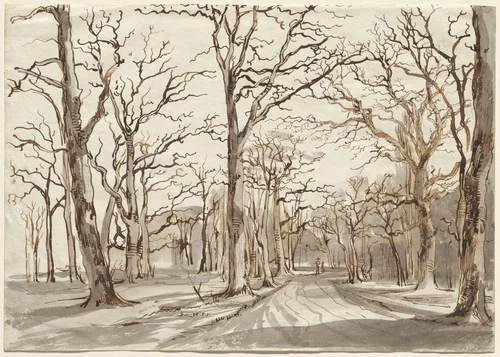 A Woodland Path in Rosenthal in Winter by Johann Christian Reinhart, drawing, 1785