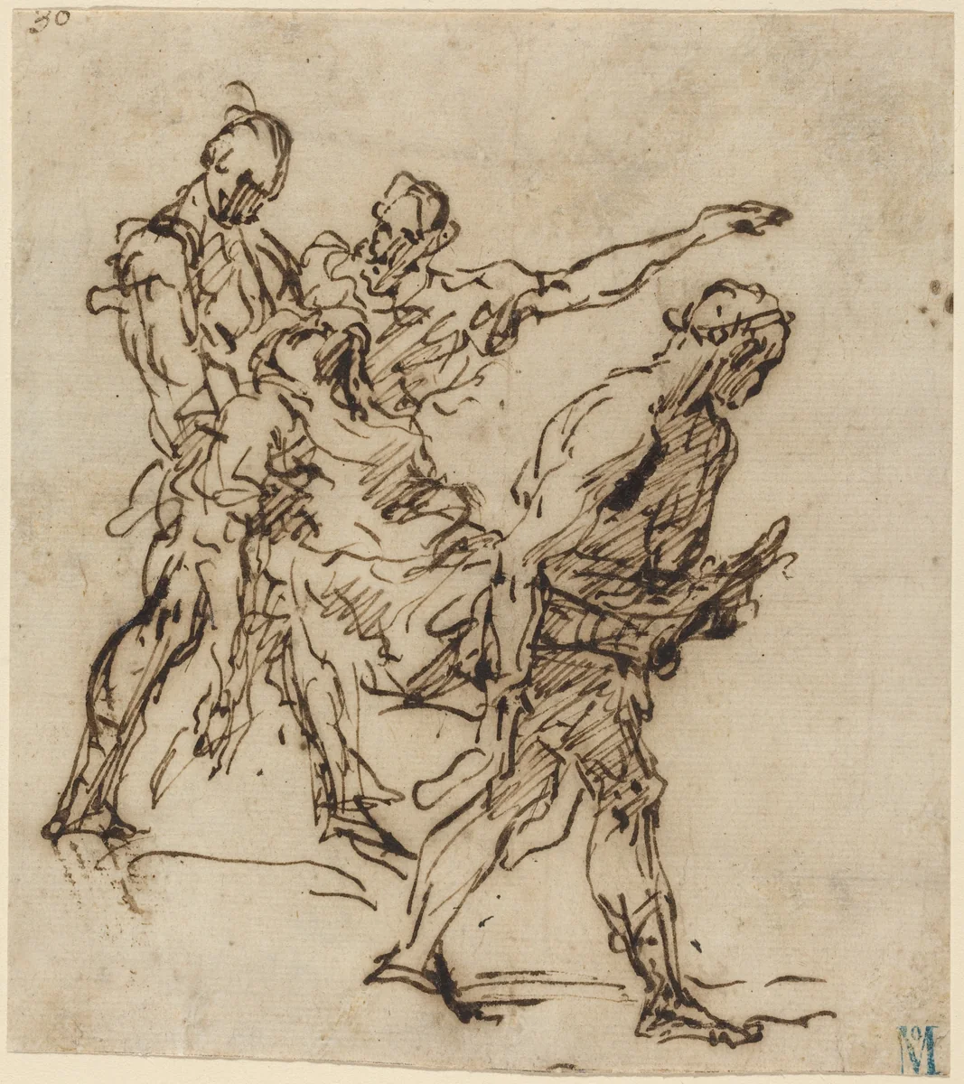 Figures Carrying a Body by Italian 17th Century, drawing, 1655-1665