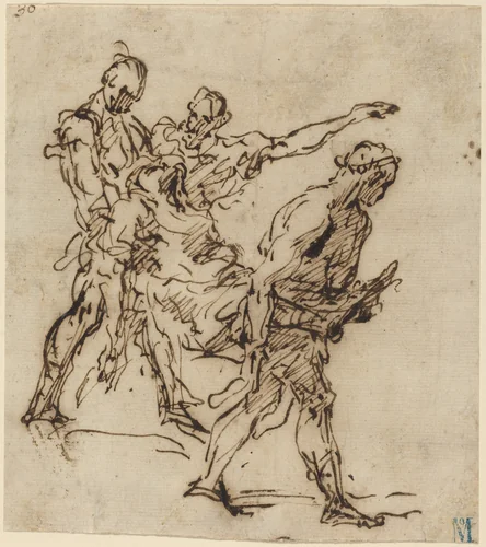Figures Carrying a Body by Italian 17th Century, drawing, 1655-1665