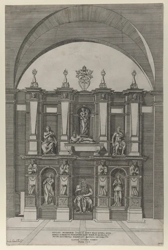 Sepulchre of Julius II, from "Speculum Romanae Magnificentiae" by Giovanni Ambrogio Brambilla, print, 1582
