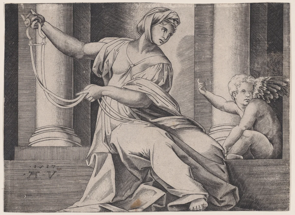 Temperance by Agostino Veneziano, print, 1517