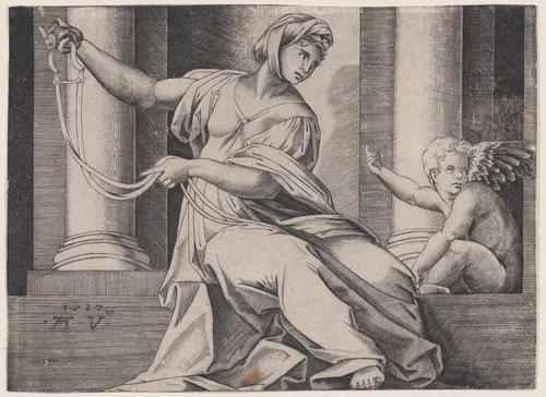 Temperance by Agostino Veneziano, print, 1517