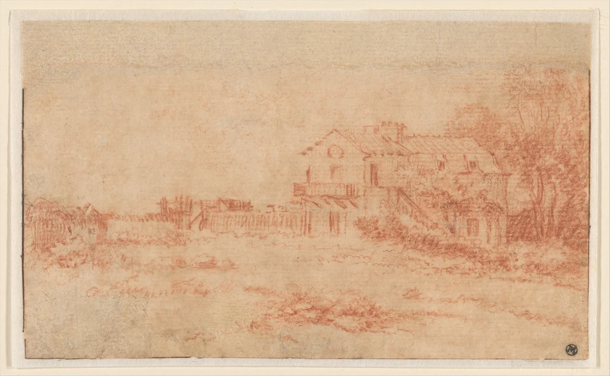Landscape with a Country House by Antoine Watteau, drawing, 1709-1719