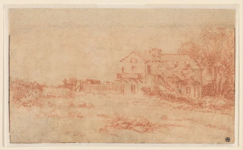 Landscape with a Country House by Antoine Watteau, drawing, 1709-1719