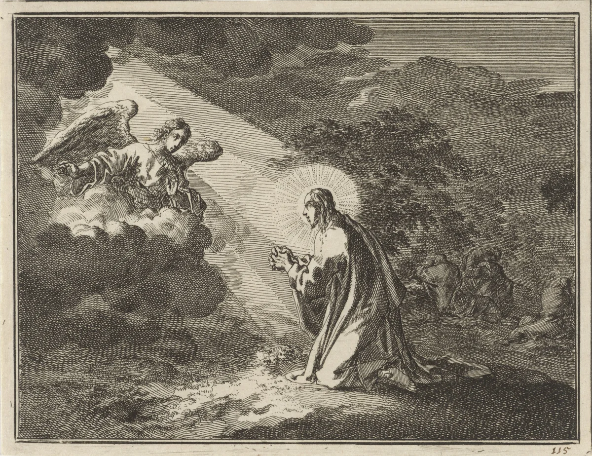 Christus in de hof van Gethsemane by Jan Luyken, print, 1712