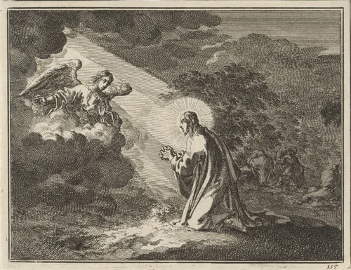 Christus in de hof van Gethsemane by Jan Luyken, print, 1712
