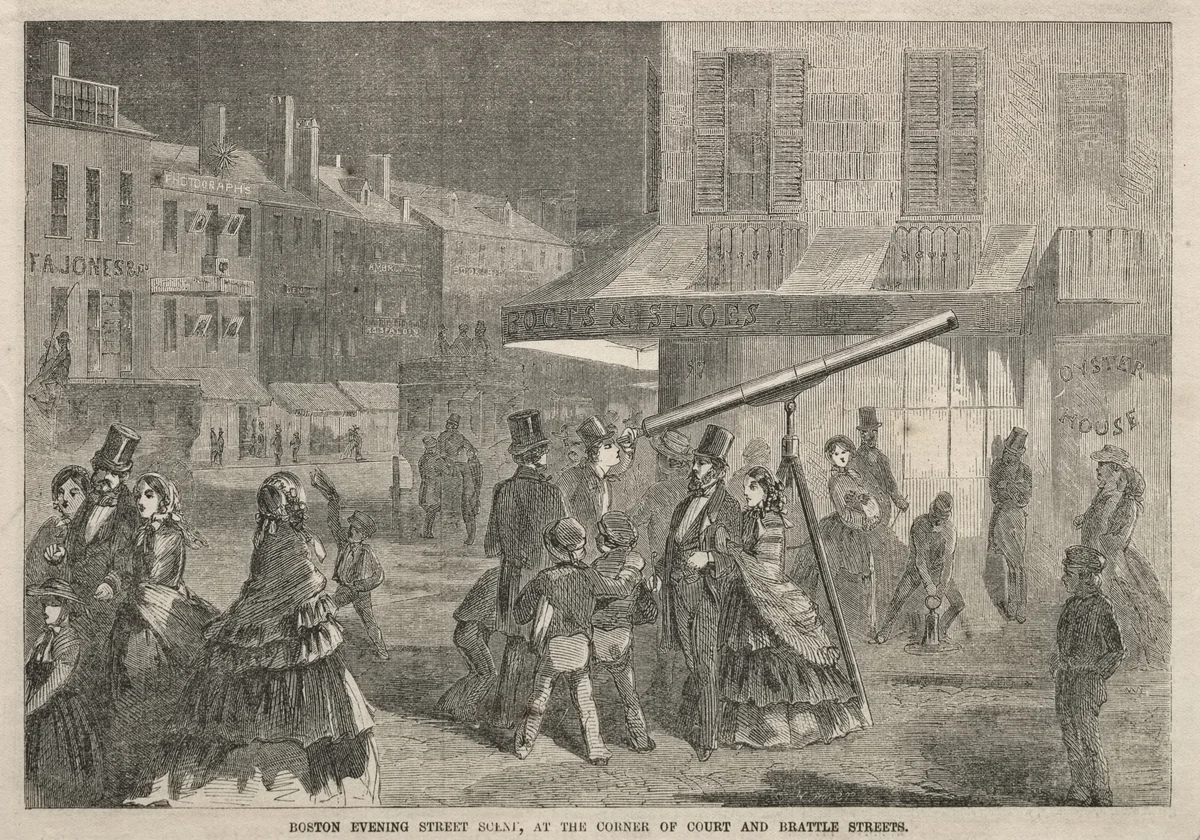 Boston Evening Street Scene, at Corner of Court and Brattle Streets by Winslow Homer, print, 1857