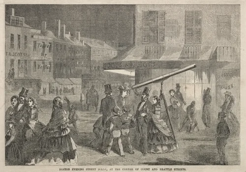 Boston Evening Street Scene, at Corner of Court and Brattle Streets by Winslow Homer, print, 1857