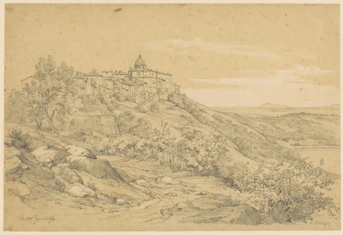 Gezicht op Castel Gandolfo by Julius Schlegel, drawing, 1847-1855