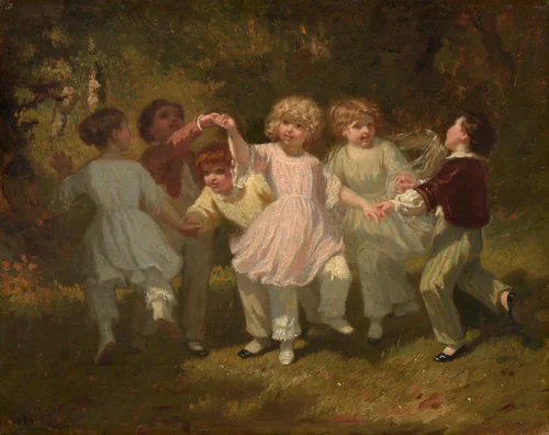 Children Playing in a Park by Hugues Merle, painting, 1860