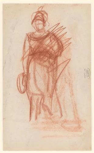 Doorgekraste Minerva-figuur by Jakob Smits, drawing, 1865-1928
