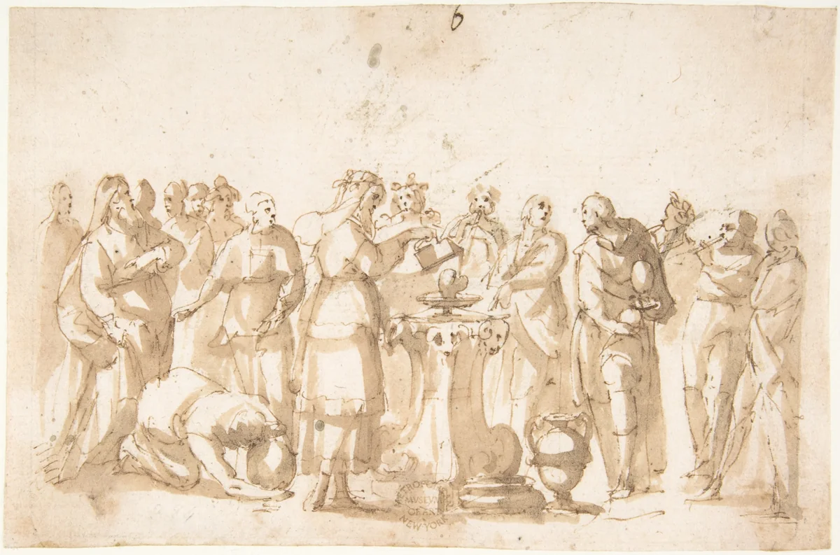 Scene of Sacrifice by Francesco Allegrini, drawing, 1624-1663