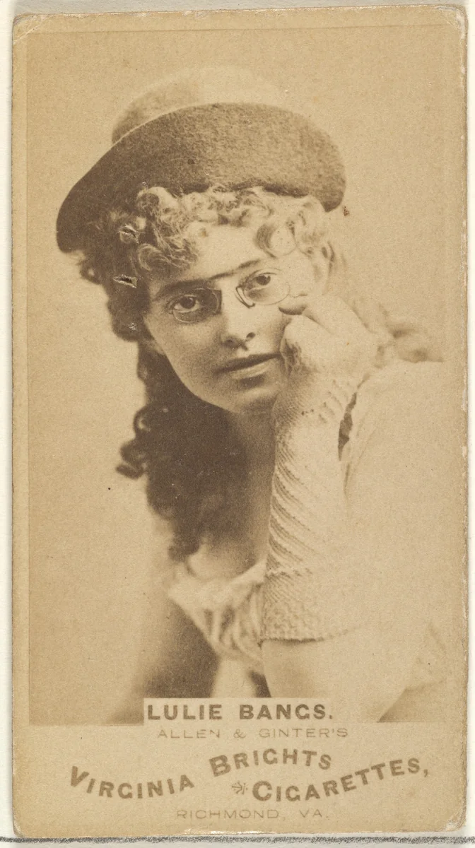 Lulie Bangs, from the Actors and Actresses series (N45, Type 1) for Virginia Brights Cigarettes by Allen & Ginter, photograph, 1885-1891