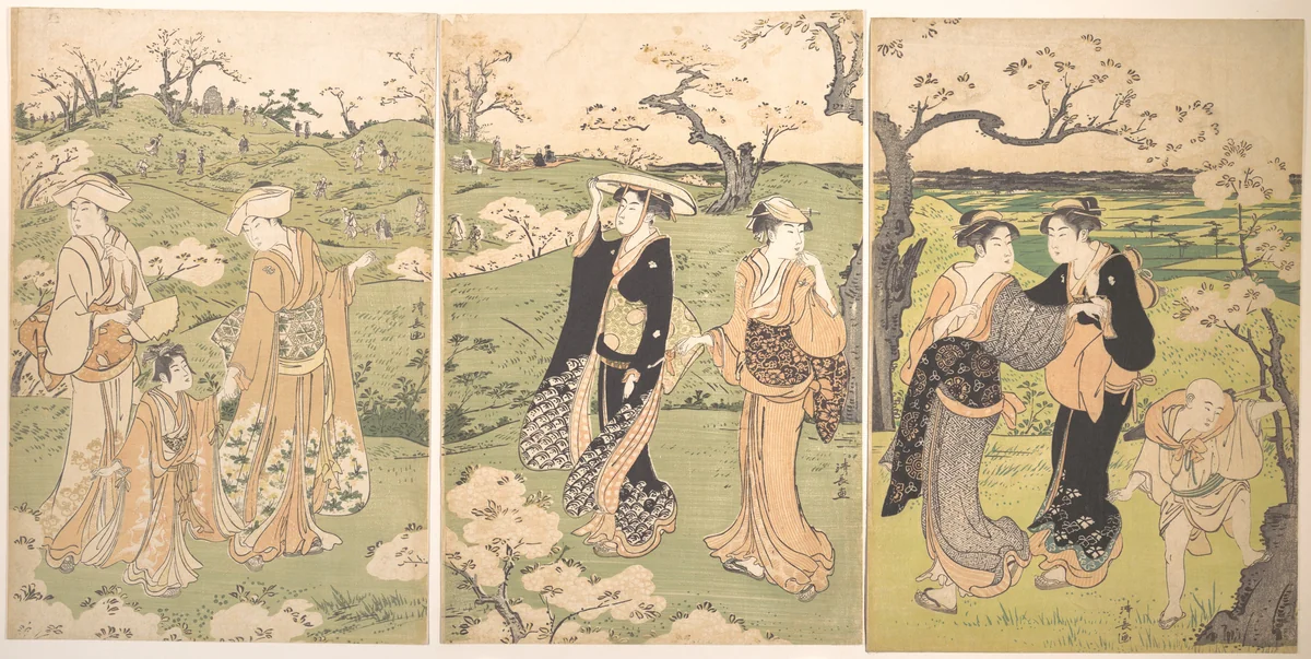 Young Ladies Viewing Cherry–blossoms at Asukayama by Torii Kiyonaga (鳥居清長), print, 1742-1815