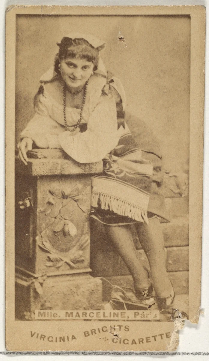 Mlle. Marceline, Paris, from the Actors and Actresses series (N45, Type 1) for Virginia Brights Cigarettes by Allen & Ginter, photograph, 1885-1891