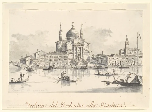 The Church of the Redentore from the Giudecca Canal by Giacomo Guardi, drawing, 1801-1831