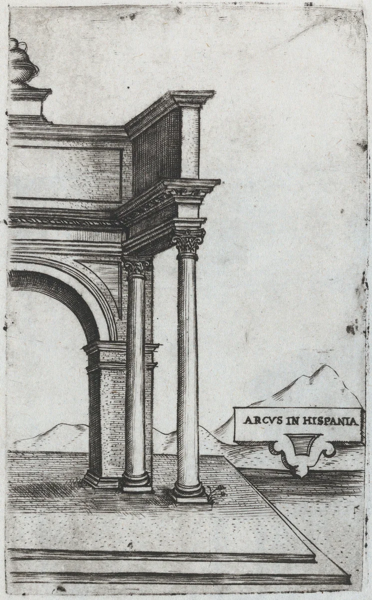 Pantheon Rome, from a Series of Prints depicting (reconstructed) Buildings from Roman Antiquity by Monogrammist G.A. with the Caltrop, book, 1530-1550