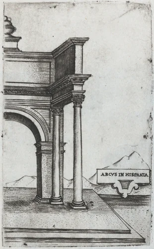 Pantheon Rome, from a Series of Prints depicting (reconstructed) Buildings from Roman Antiquity by Monogrammist G.A. with the Caltrop, book, 1530-1550