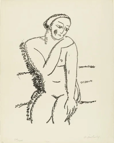 Seated Female Nude (With Right Hand on the Left Shoulder) (Sitzender weiblicher Dreiviertelakt (die rechte Hand auf der linken Schulter)) by Alexei Jawlensky, print, 1920