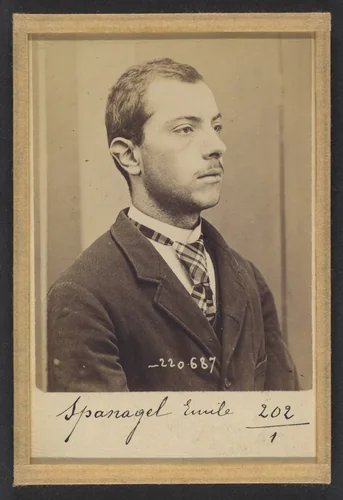 Spanagel. Emile, Ignace. 20 ans, né le 28/2/74 à Paris XVlle. Serrurier. Anarchiste. 7/7/94. by Alphonse Bertillon, photograph, 1894