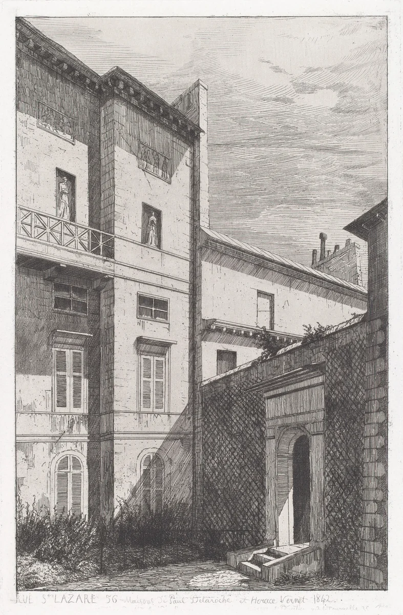 Rue St. Lazare 56, Maison de Paul Delaroche et Horace Vernet by Adolphe Potémont, print, 1842