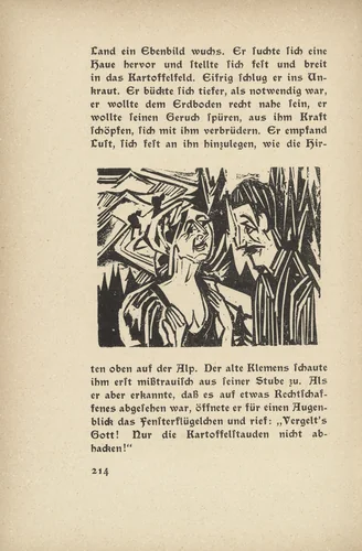 As Josua Grübler Found his Way: Josua and Priska (Wie Josua Grübler seinen Weg fand: Josua und Priska) (in-text plate, page 214) from Neben der Heerstrasse (Off the Main Road) by Ernst Ludwig Kirchner, illustrated book, 1923