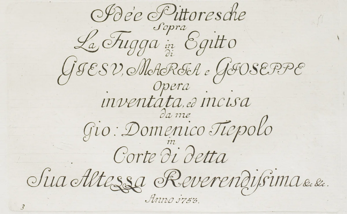 Title Page to The Flight into Egypt by Giovanni Domenico Tiepolo, print, 1753