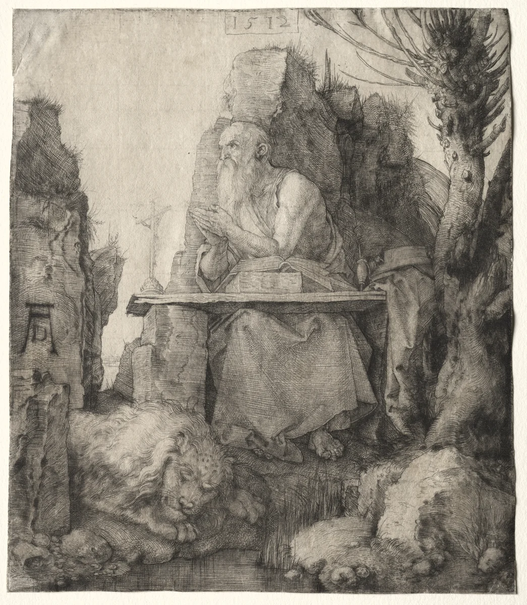 St. Jerome Seated near a Pollard Willow by Albrecht Dürer, print, 1512