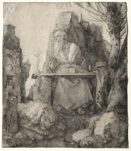 St. Jerome Seated near a Pollard Willow by Albrecht Dürer, print, 1512