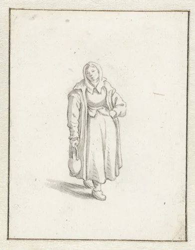 Staande vrouw met een kruik by Herman Saftleven, drawing, 1619-1685