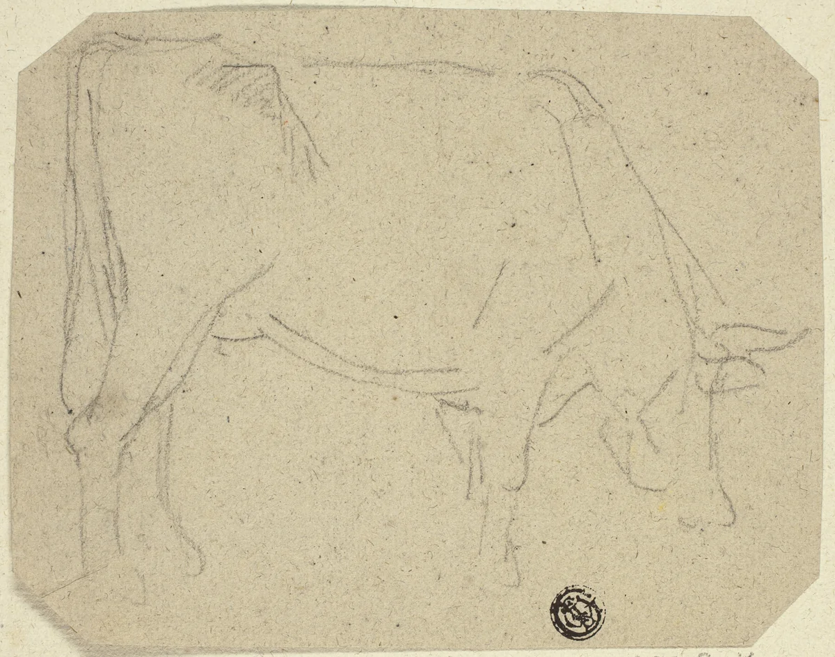 Grazing Cow (Turned to Right) (recto); Hindquarters of a Horse (verso) by Unknown Artist, drawing, 1800-1899