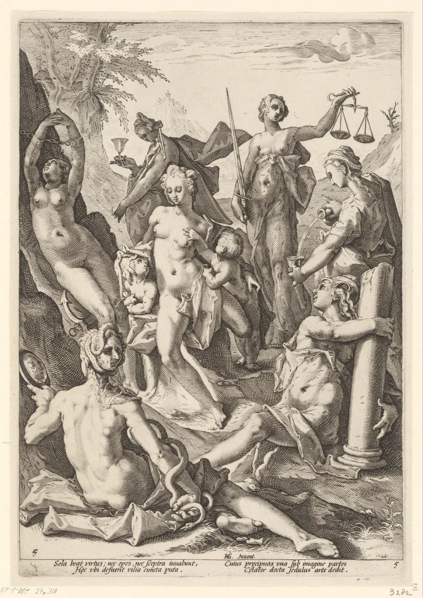 De zeven deugden by Unknown, print, 1588
