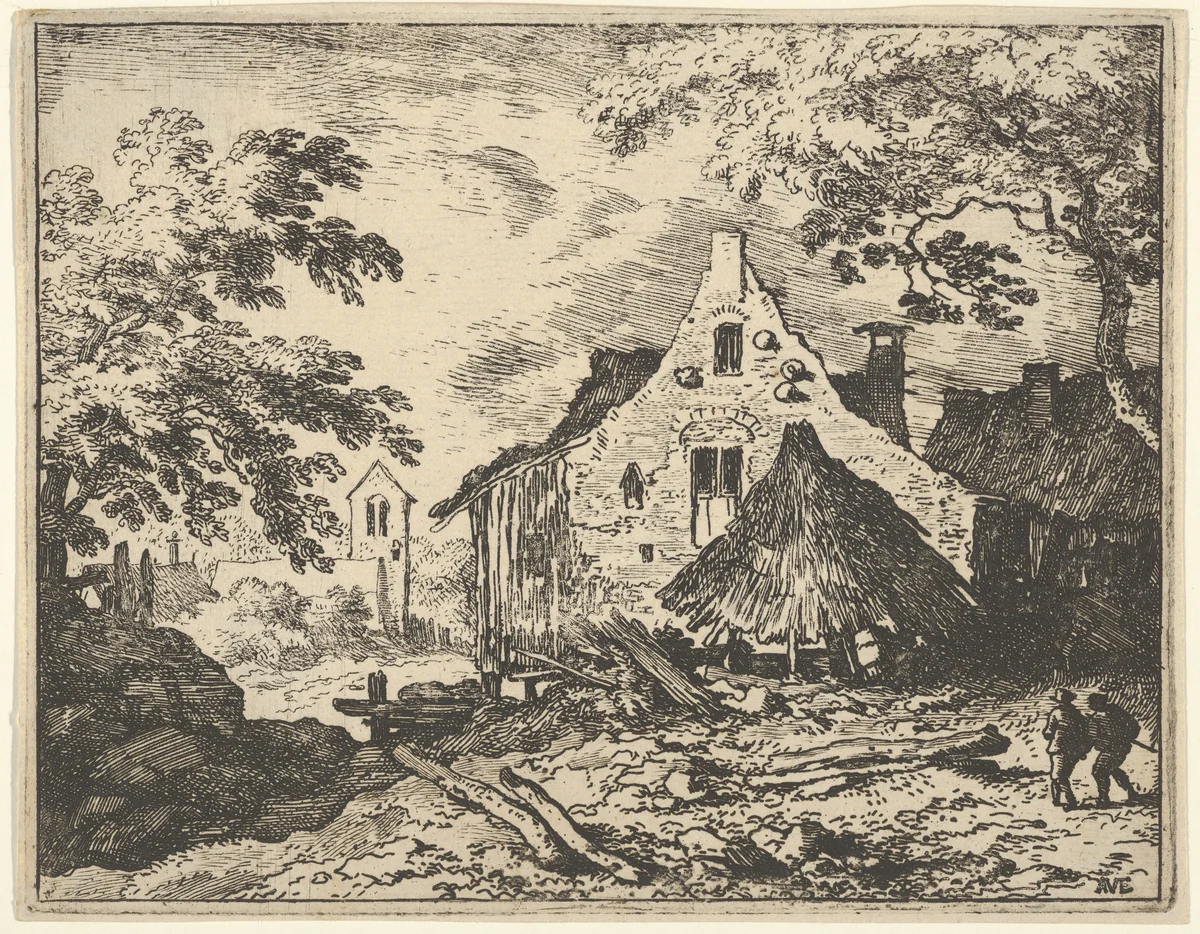 The Haybarn with Movable Roof by Allart van Everdingen, print, 1621-1675