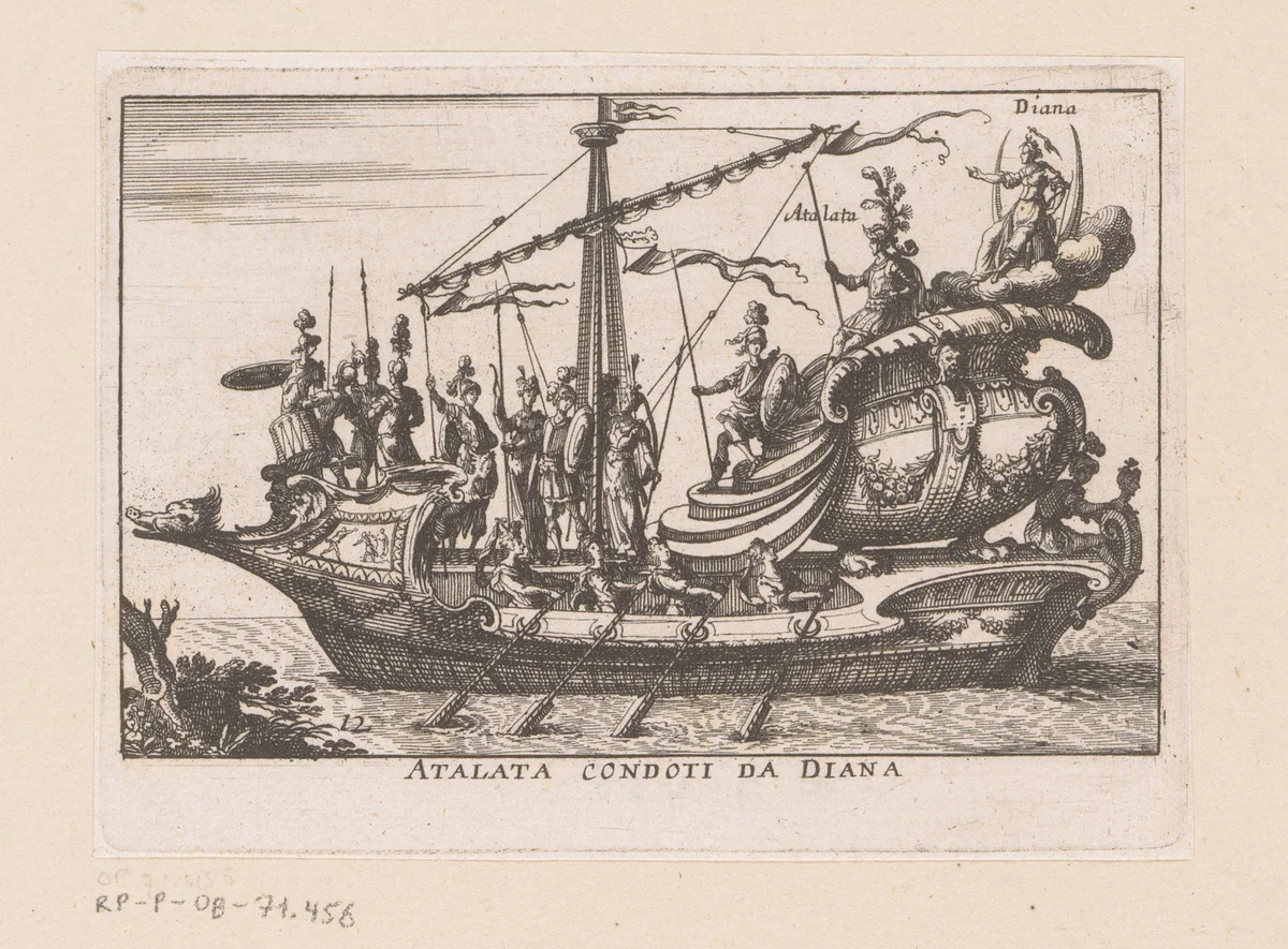 Schip met Diana op het achtersteven by anonymous, print, 1635
