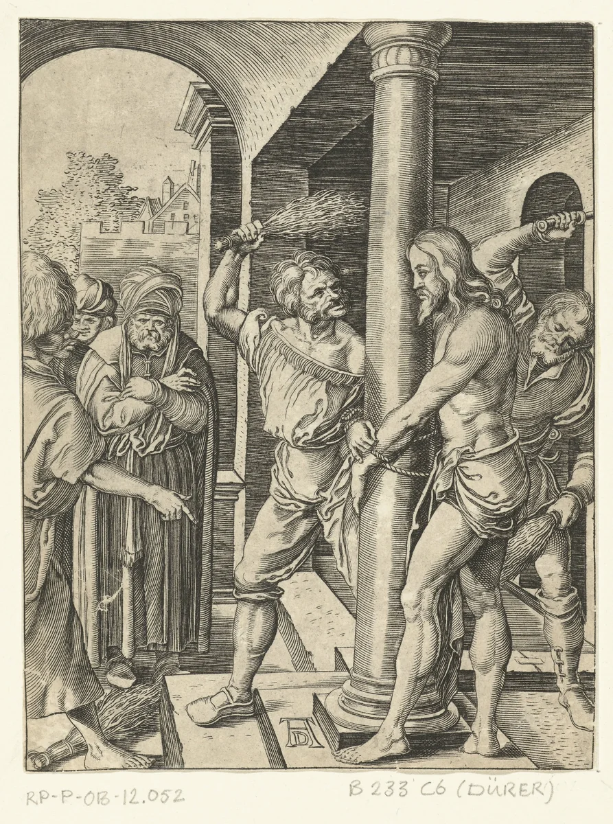 Geseling van Christus door soldaten by anonymous, print, 1510-1699