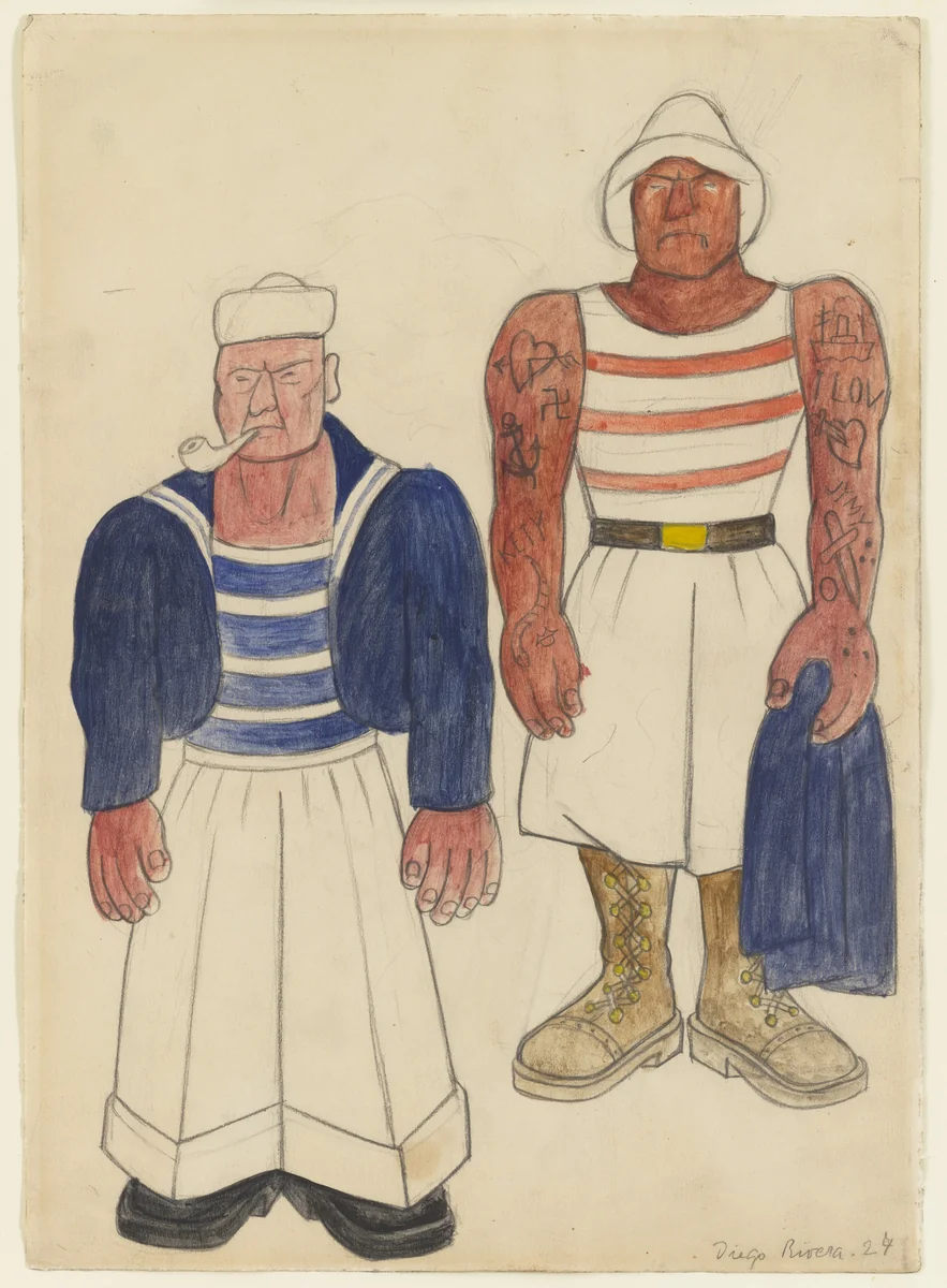 American Sailors. Costume design for the ballet H.P. (Horsepower) by Diego Rivera, drawing, 1927