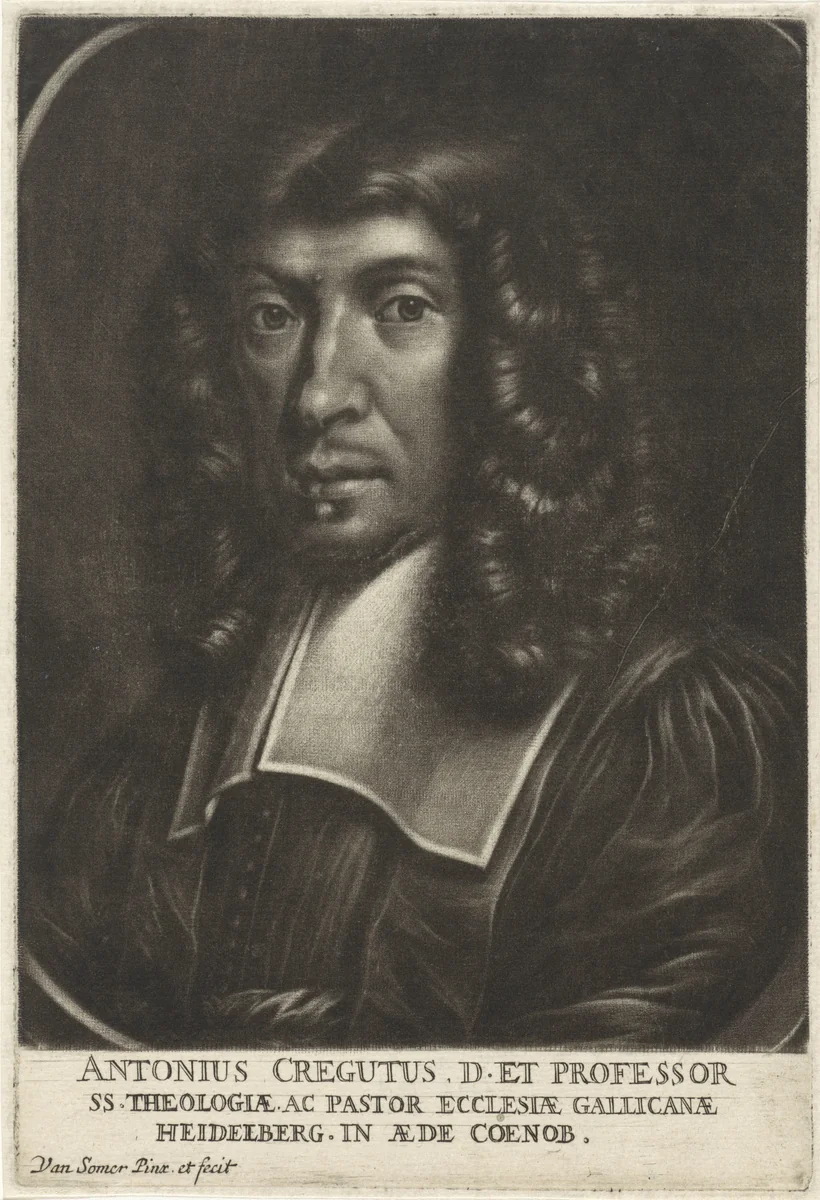 Portret van de theoloog Antonius Cregutus by Jan van Somer, print, 1655-1700