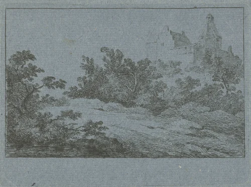 Landschap met kasteel by Gerardus Emaus de Micault, print, 1813-1863