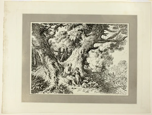 Old Trees with Old Man, a Girl, and a Dog, from the first issue of Specimens of Polyautography by Richard Corbould, print, 1803