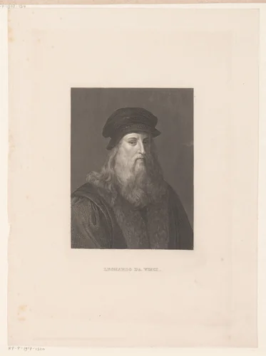 Portret van Leonardo da Vinci by Friedrich Weber, print, 1823-1882