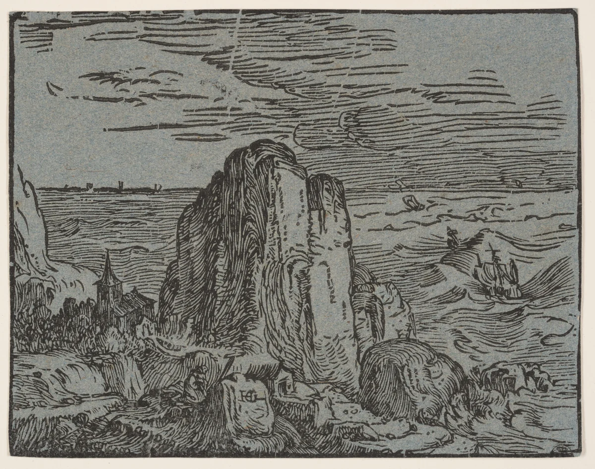 Cliff on a Seashore by Hendrick Goltzius, print, 1600