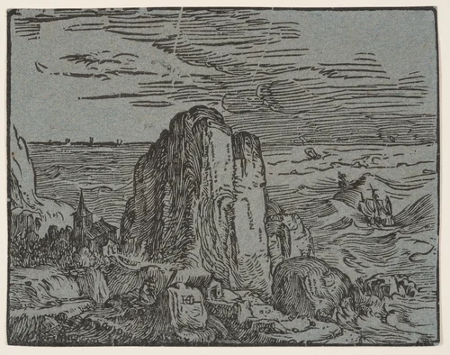 Cliff on a Seashore by Hendrick Goltzius, print, 1600