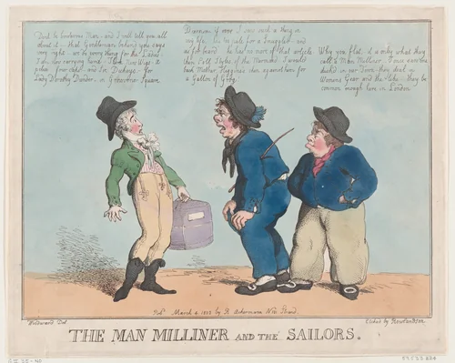 The Man Milliner and the Sailors by Thomas Rowlandson, print, 1802